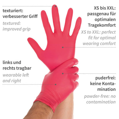 FRANZ MENSCH 1000x Hygostar Safe Light Nitrilhandschuhe - M Rot
