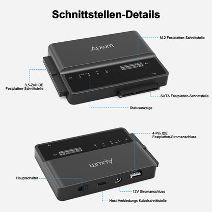 Alxum USB-C Festplatten-Adapter für M.2, SATA und IDE, 10 Gbps