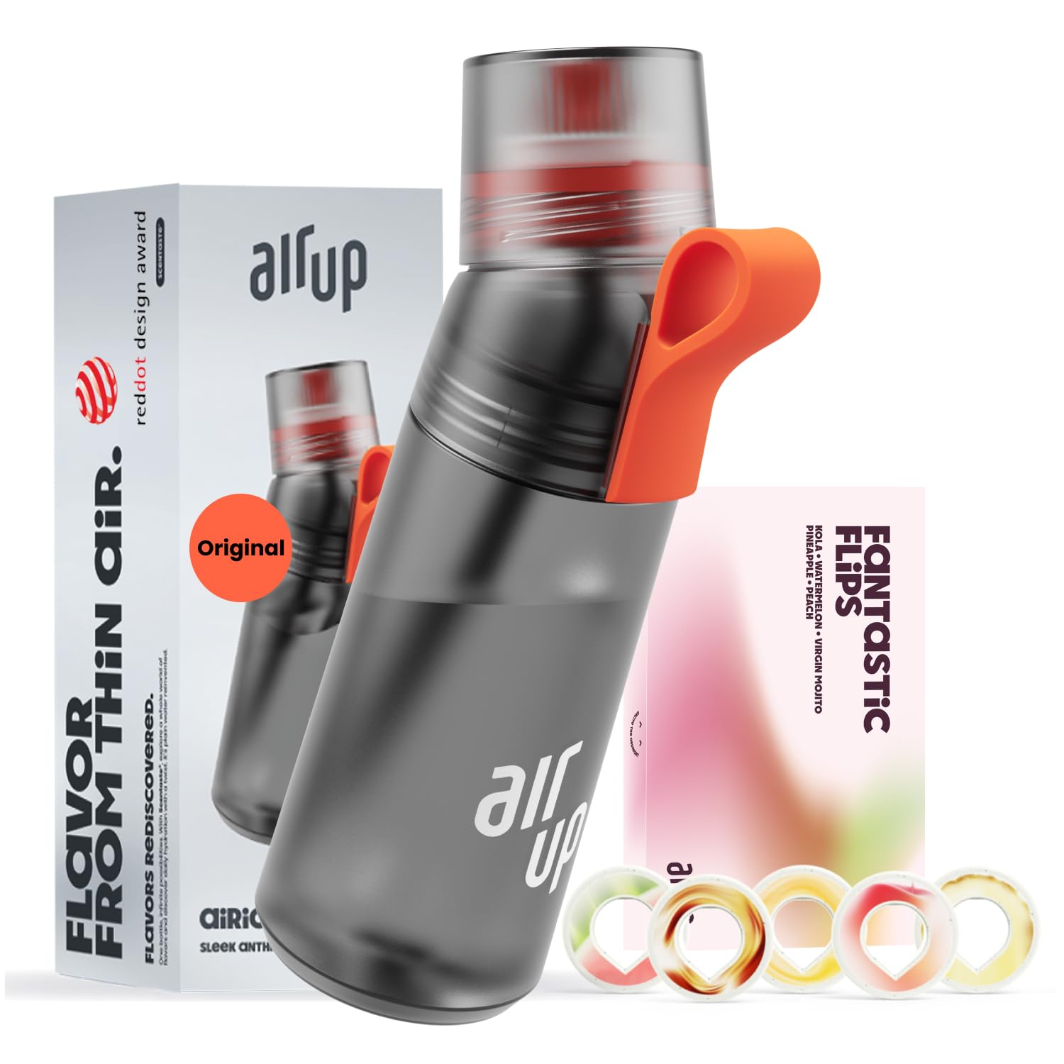 air up Trinkflasche Twist Pro 600 ml, Grau, inkl. 5 Duft-Pods