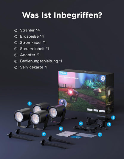 Govee Outdoor LED Strahler RGBWIC - Smart Gartenbeleuchtung 4er-Pack