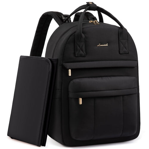 LOVEVOOK Wickelrucksack mit Wickelunterlage, Schwarz, aus gepolsterter Baumwolle