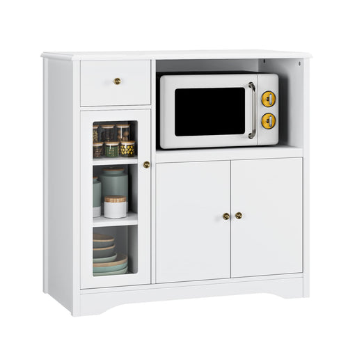 HOCSOK Küchenschrank mit Arbeitsplatte & Mikrowellenregal – Weiss. Weißer Schrank mit Arbeitsplatte/Mikrowellenfach für Küche & Geräte.