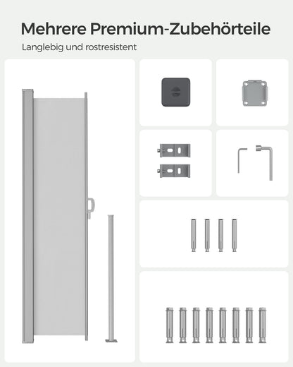 SONGMICS Seitenmarkise mit Stahl-Kasten, 160 x 350 cm, hellgrau