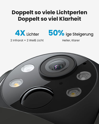 ieGeek 2K Überwachungskamera Aussen Solar, PTZ mit Akku, IP65