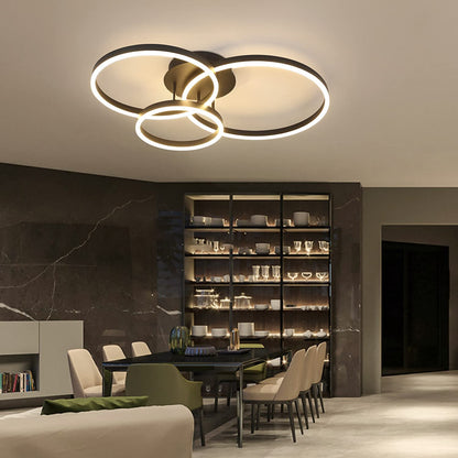 ZMH LED Deckenleuchte Wohnzimmer 3 Ringe Schwarz Dimmbar 82cm