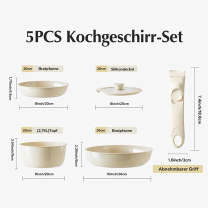 Redchef Keramik Pfannenset mit abnehmbarem Griff, 5-teilig