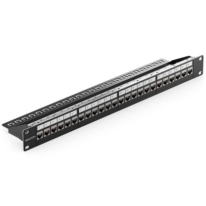 deleyCON 24 Port Keystone Patchpanel CAT6a - 19" Rack Schwarz