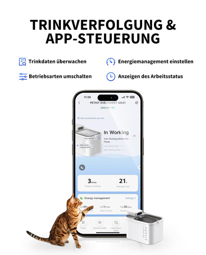 PETKIT Trinkbrunnen kabellos für Katzen und Hunde, 3 L, App-Steuerung