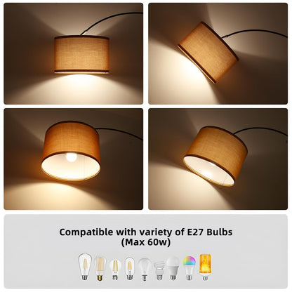 ANTENLICHT LUNA Bogenlampe Wohnzimmer Stehlampe I Inklusive LED E27 I Schwarzer Stoffschirm 33 cm I Fußschalter I Bogenleuchte Vintage geeignet für Schlafzimmer, Hotel