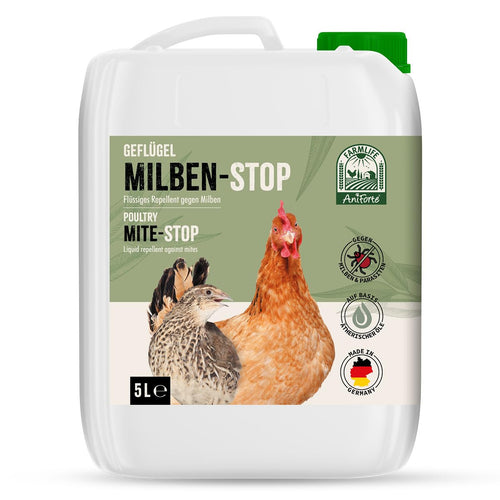 AniForte Milben Stop Flüssig Milbenmittel Hühner Geflügel - 5 Liter in weißem Kanister zur Behandlung von Milbenbefall.