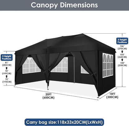 COBIZI Faltpavillon 3x6 Partyzelt - Pop-up, 6 Seitenteile, Schwarz