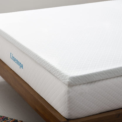 Linenspa Matratzen Topper 120x190cm – Gel Memory Foam 5cm. Rechteckiger, weißer Schaumstoff. Verbessert Schlafkomfort und Druckentlastung.
