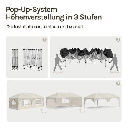 WOLTU Faltpavillon 3x6 m mit 6 Seitenwänden, UV-Schutz 50+, Beige