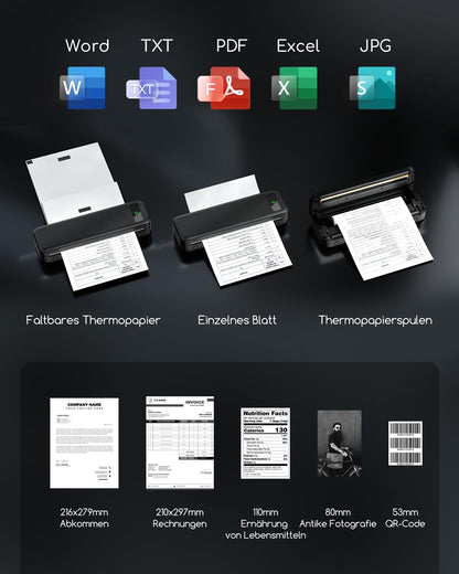 TATTMUSE A285M Thermodrucker A4 Bluetooth Mobiler Drucker Schwarz