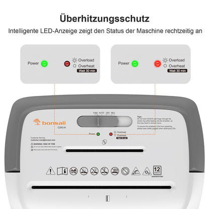 Bonsaii C243-A P4 Aktenvernichter Shredder – 12 Blatt Kreuzschnitt