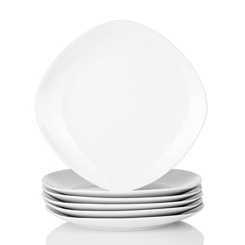MALACASA Elisa Speiseteller-Set, 6-teilig, Porzellan, 24,8 cm, hellgrau-weiss, abgerundete Kanten