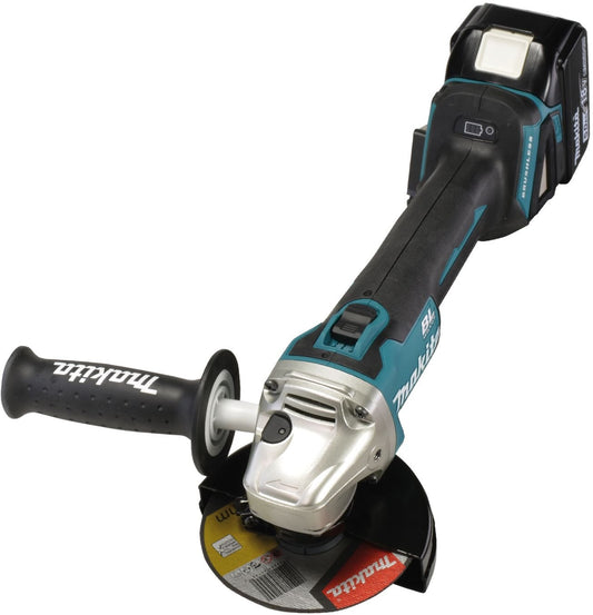 Makita DGA504RFJ3 Akku-Winkelschleifer - 18V Set mit 2 Akkus. Blauer Winkelschleifer zum Trennen und Schleifen von Metall.