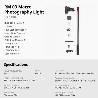 SmallRig RM03 LED Makrolicht mit einstellbarem Abstrahlwinkel 5480