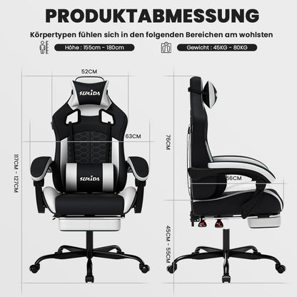 SUKIDA Ergonomischer Gaming Stuhl mit Fussstuetze – Schwarz