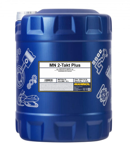 MANNOL 7204 2-Takt Plus Motoröl, synthetisch, 10 Liter, rot eingefärbtes 2-Takt-Öl