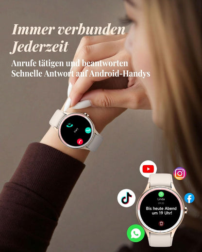 TOOBUR Smartwatch Damen DR06, 40 mm, Telefonfunktion, IP68, Beige