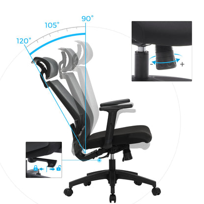 SONGMICS Bürostuhl Netzbespannung Ergonomisch Grau OBN55BG