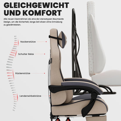 SUKIDA ergonomischer Racing Gaming Stuhl Fussstütze - Beige