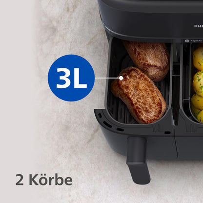 Philips Steam Airfryer 5000 Heissluftfritteuse Dampfgarer 9L 2 Körbe