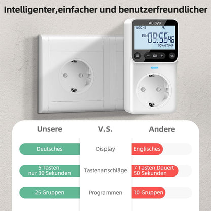 Aulaya Zeitschaltuhr digital, Steckdose mit LCD-Display, 3680 W