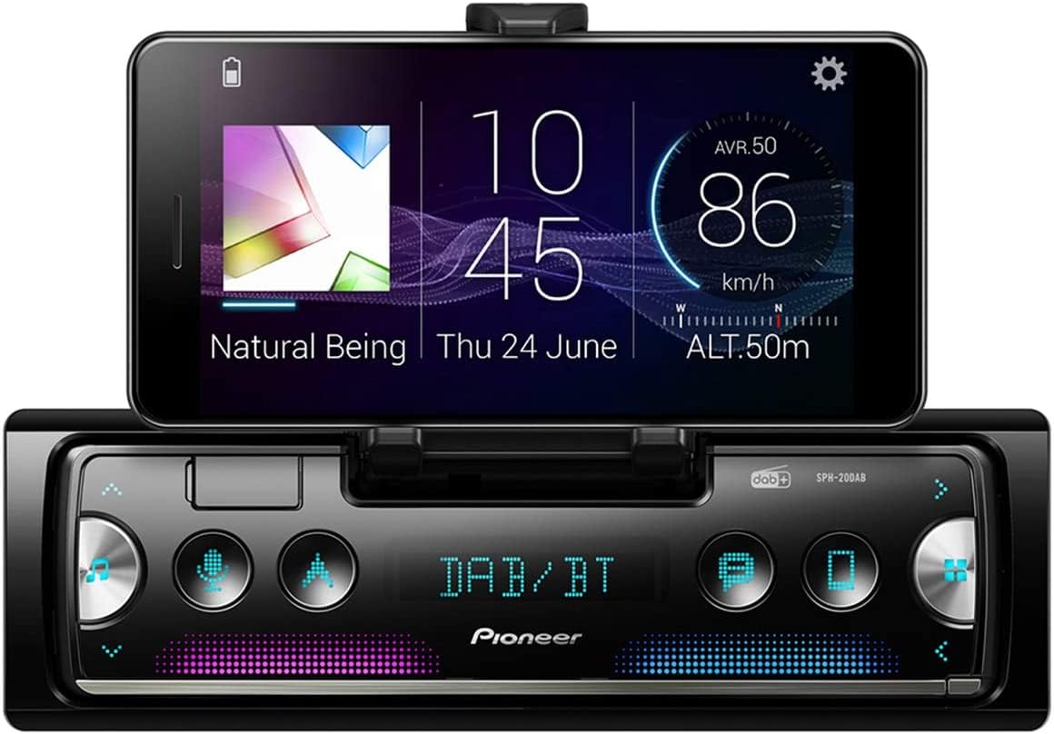 Pioneer SPH-20DAB-AN DAB+ Autoradio – inkl. Antenne. Rechteckiges, schwarzes Gerät. Empfängt digitalen DAB+ Rundfunk und spielt Audio im Fahrzeug.