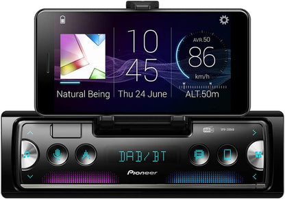 Pioneer SPH-20DAB-AN DAB+ Autoradio – inkl. Antenne. Rechteckiges, schwarzes Gerät. Empfängt digitalen DAB+ Rundfunk und spielt Audio im Fahrzeug.