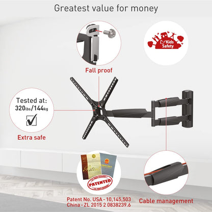 Barkan 76cm Schwenkbar Neigbar TV Wandhalterung - 13-65 Zoll VESA 400x400