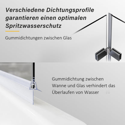 Badewannenaufsatz gestreift 130x140cm 3-teilig faltbar ESG Glas