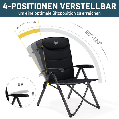 TIMBER RIDGE Campingstuhl Faltbar Alu Hohe Lehne Schwarz