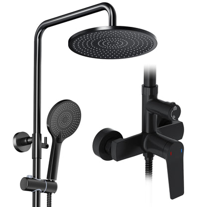 Rainsworth Duschsystem Komplettset – Regendusche Schwarz 25cm. Schwarzes Duschsystem mit 25cm flacher Regenkopfbrause für gleichmäßiges Duschen.