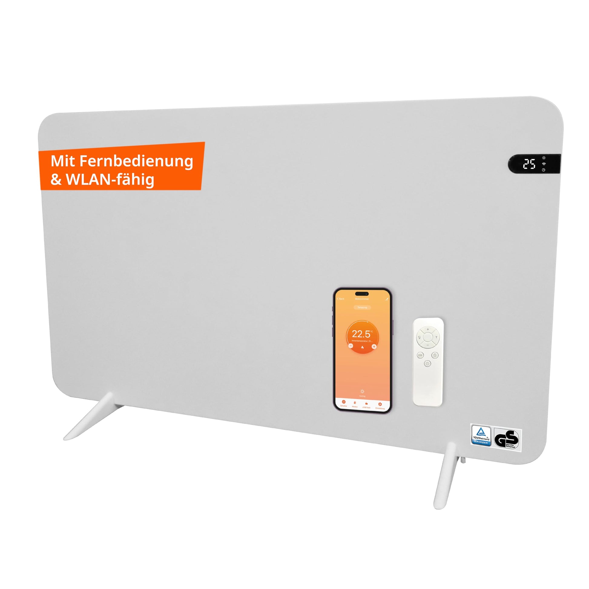 Könighaus 800W Smart Dual-Infrarotheizung V2 Heizkörper - Weiss. Flaches, weisses Heizpanel zur effizienten Raumbeheizung.