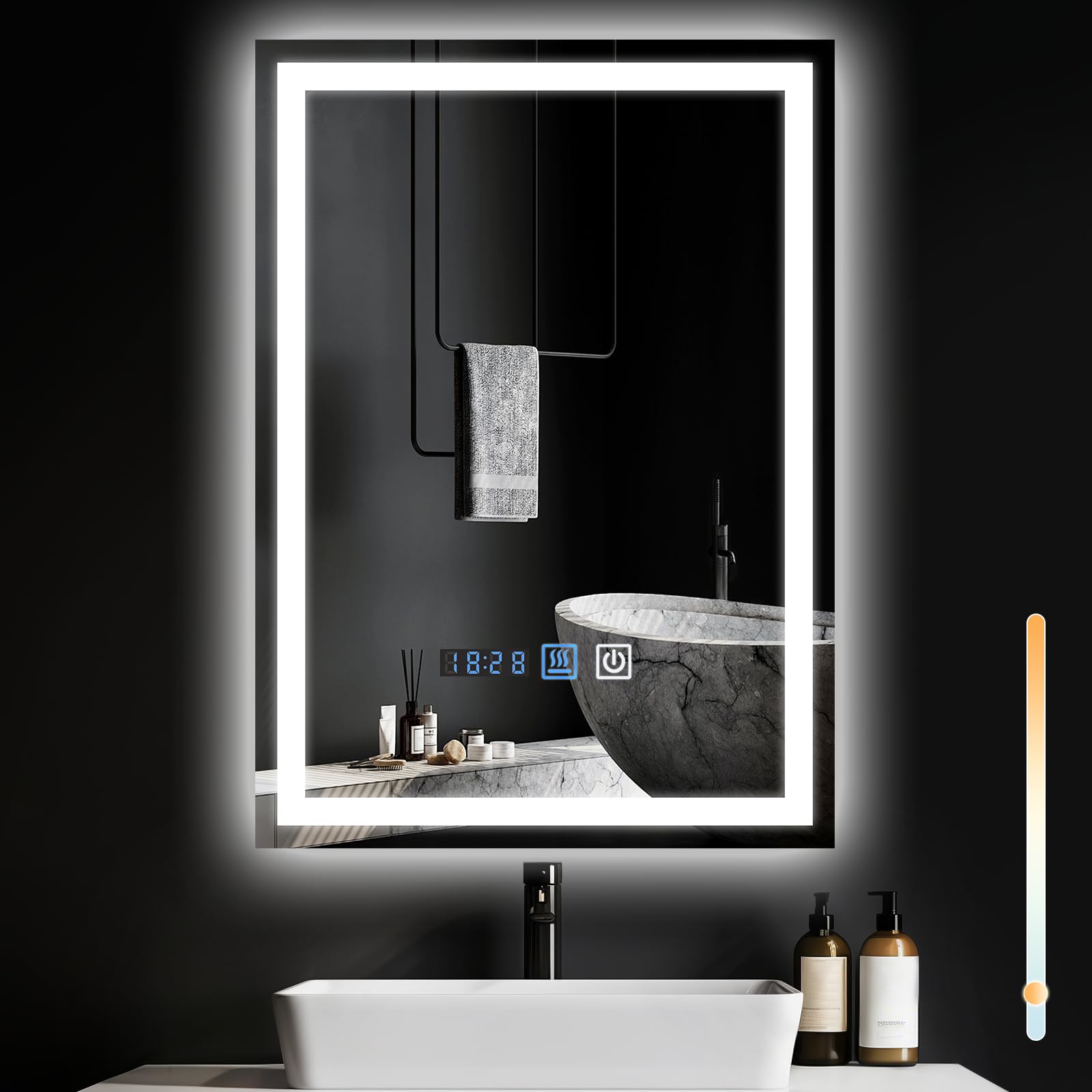 Mursche LED Badspiegel 50x70 cm mit Beleuchtung und Touch-Schalter, rechteckig, für Wandmontage