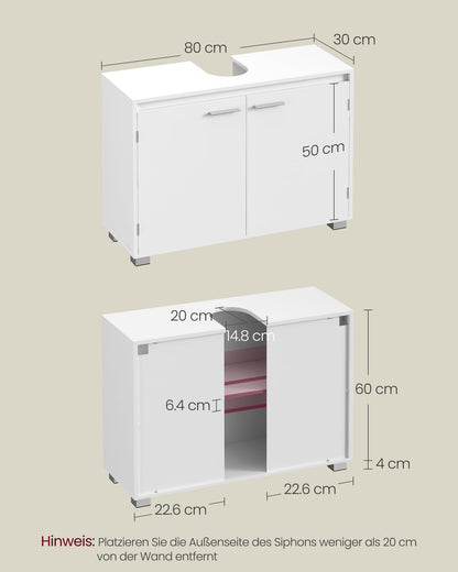 VASAGLE Waschbeckenunterschrank BBK515W01 Badezimmerschrank weiss