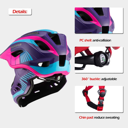 ROCKBROS Kinderhelm Fullface abnehmbarer Kinnschutz S 48-52cm violett