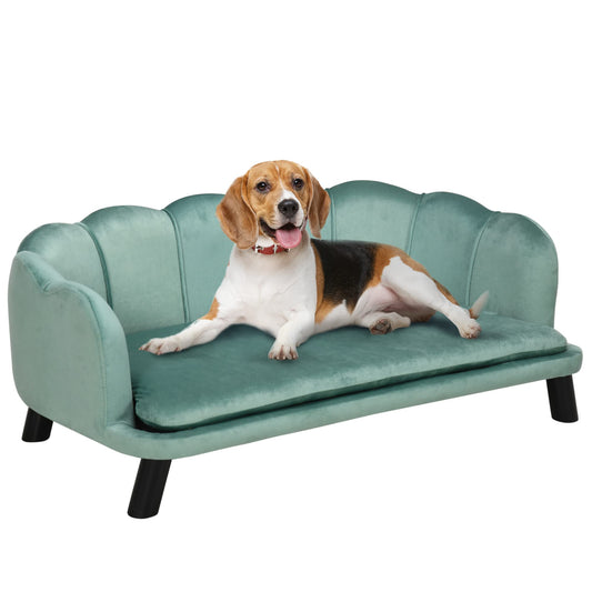 PawHut Hundesofa Grün mit Holzbeinen, für mittelgrosse Hunde. Grünes Hundesofa mit Holzbeinen, bietet mittelgroßen Hunden einen erhöhten Schlafplatz.