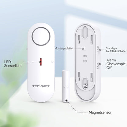 TECKNET Türalarm Fensteralarm Set, kabellose Alarmanlage, 9-teilig