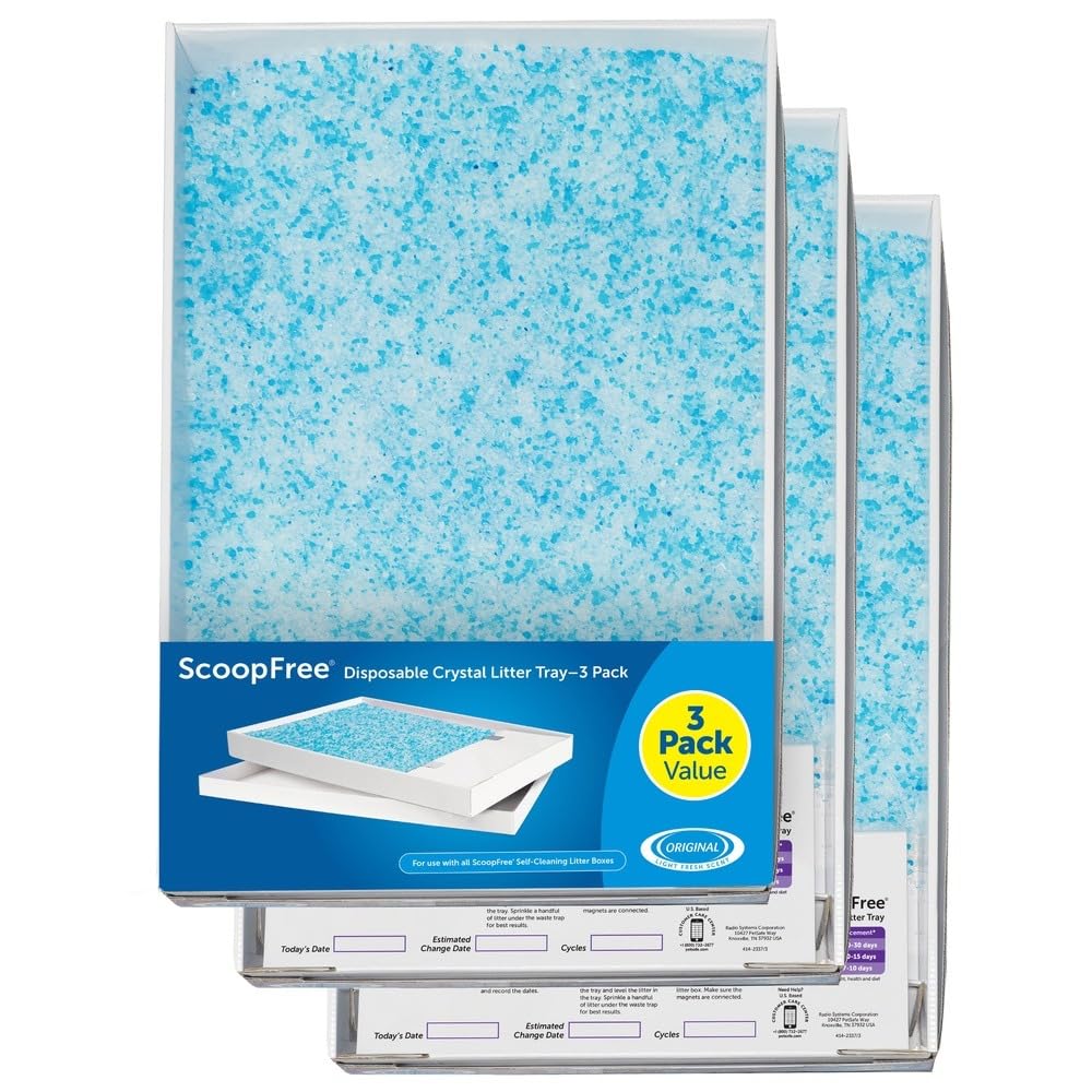 PetSafe ScoopFree Ersatzschale mit Kristall-Katzenstreu, 3er-Pack, Kunststoffschale mit blauem Silikatstreu