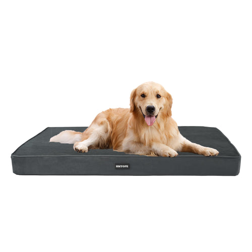 HMTOPE Orthopädisches Hundebett 112 cm, waschbar, dunkelgrau, rechteckig mit Cord-Oberfläche