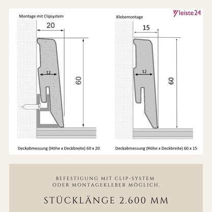 Leiste24 Sockelleisten All Inclusive Paket - 52m 60mm Weiss