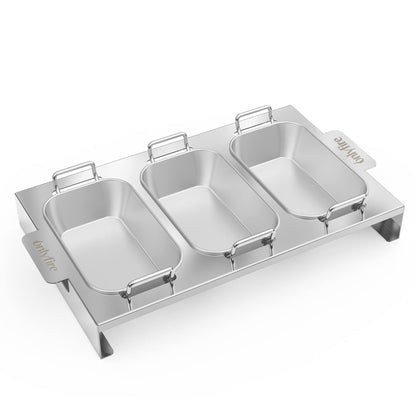 Onlyfire Grillpfännchen 3er-Set, Edelstahl mit Griffen und Ständer