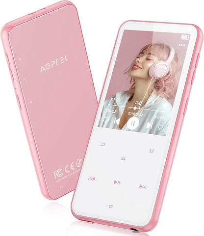 AGPTEK M3 MP3-Player 64 GB Bluetooth 5.3, Lautsprecher, FM-Radio, Rosa mit 2,4-Zoll-TFT-Farbdisplay und Touch-Tasten