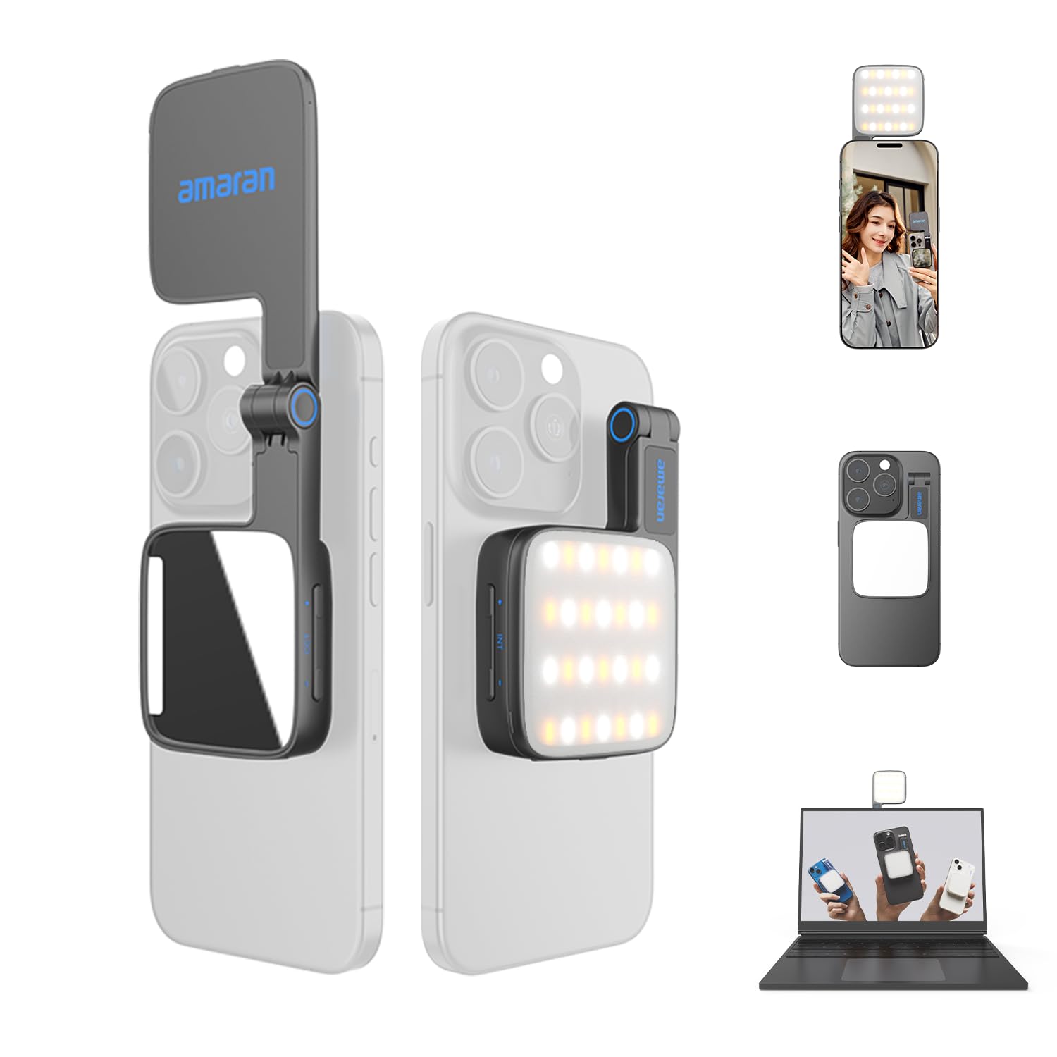 amaran Go Mini-Handylicht, magnetische LED-Leuchte, Charcoal, kompaktes Flip-Design