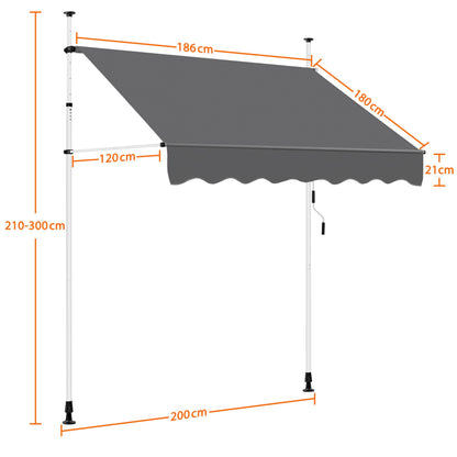 Yaheetech Klemmmarkise 200 cm Balkonmarkise mit Handkurbel, dunkelgrau