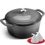 Overmont Schmortopf Emaille Gusseisen Bräter 26 cm mit Deckel, Grau – emaillierter Topf zum Schmoren und Braten