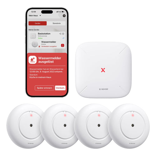 X-Sense Smart Wassermelder SWS55, WLAN Wassersensor mit 110 dB Alarm für Küche, Keller und Badezimmer